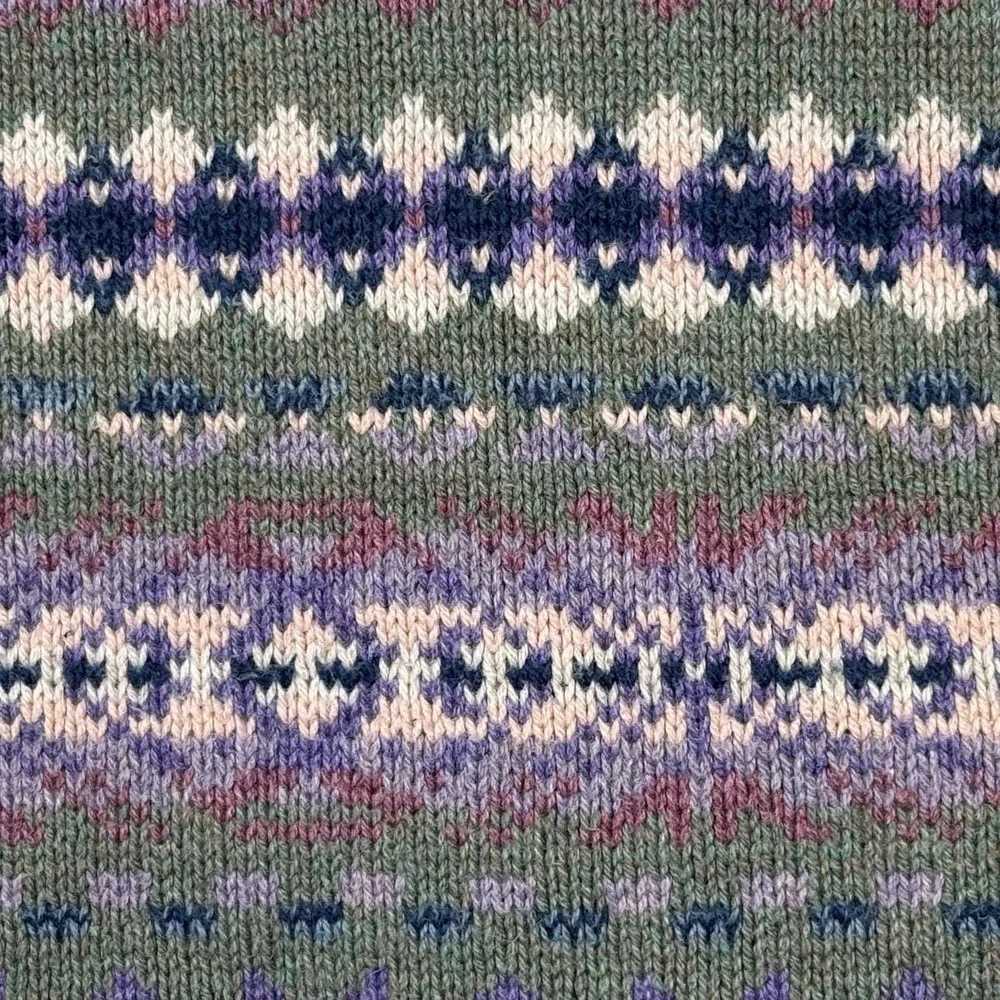 Chaps Fair Isle Knit Sweater Vest Button Front Pastel Women's M Cotton Blend‎